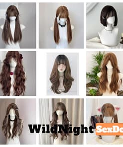 Beautiful Synthetic Doll Wigs Long Wavy Straight Styles in Brown Black Blonde Shades with Accessories 未命名